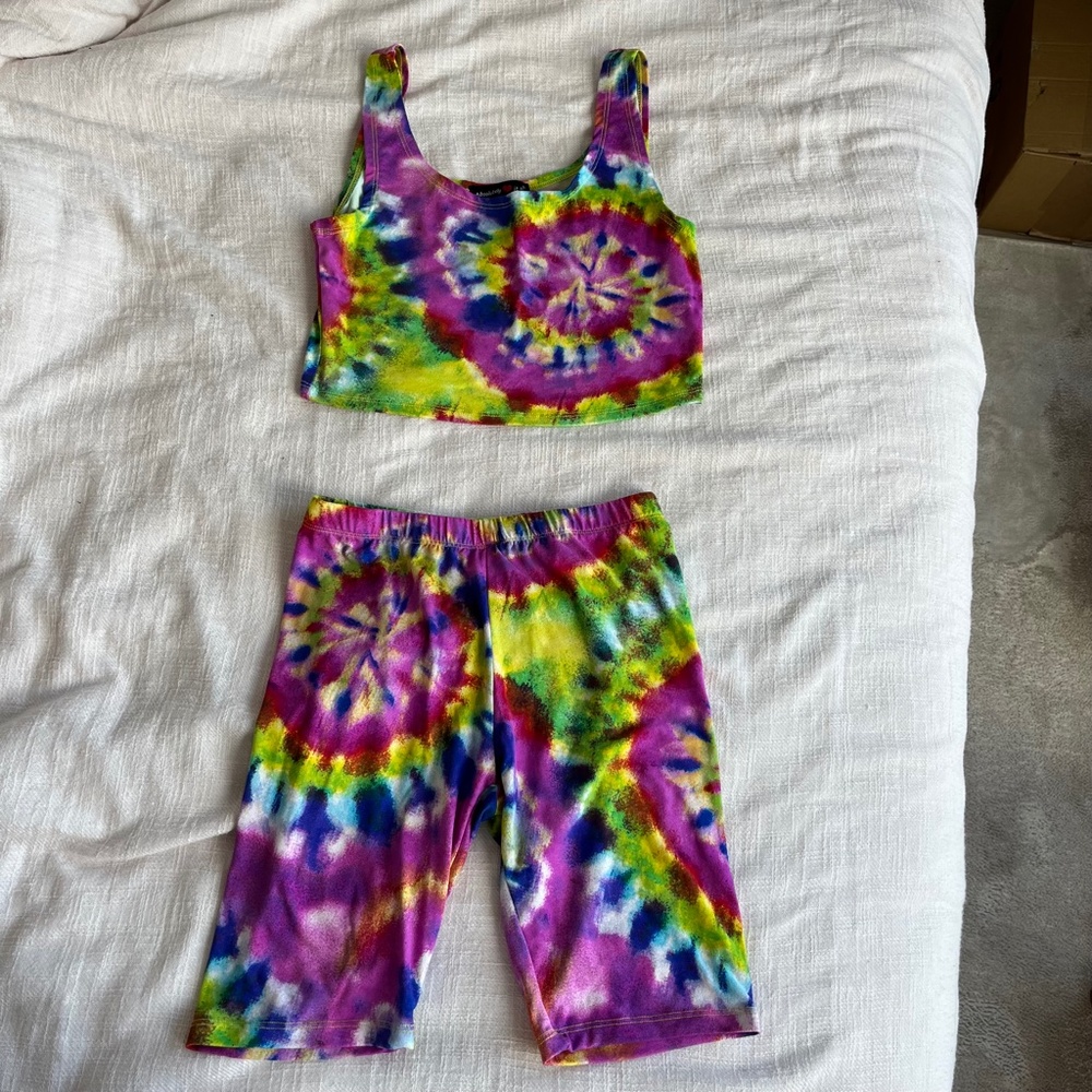 Tie Dye Crop Top & Biker Shorts Co-ord Set